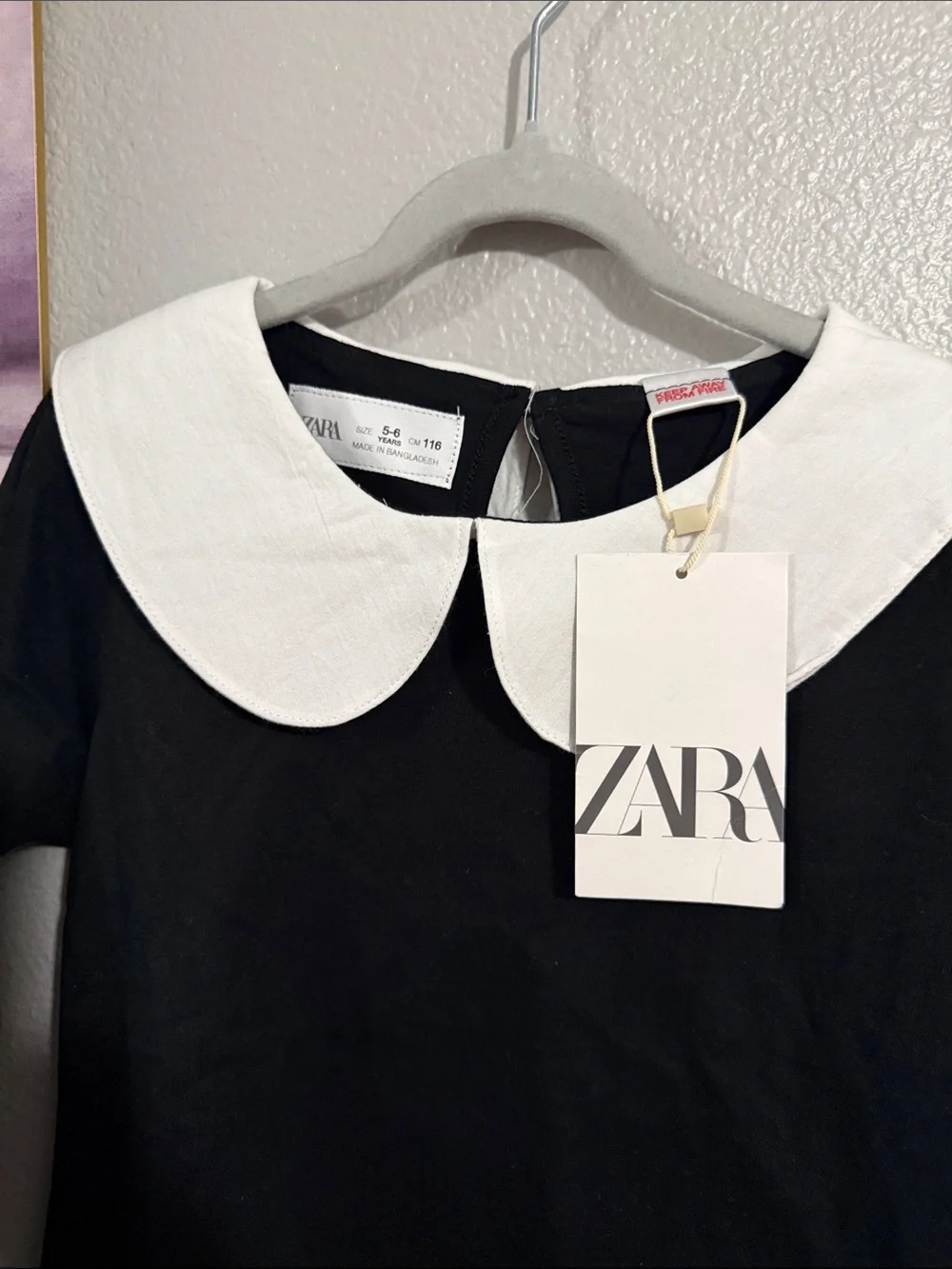 Zara collared t shirt blouse girl 5/6 years Black new cotton